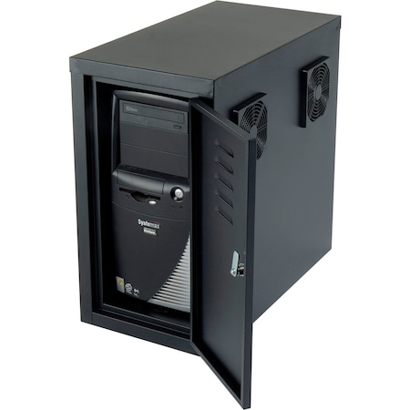 Global Industrial Orbit CPU Computer Enclosure Cabinet Front/Rear Doors 2 Exhaust Fans, Black 249309BK